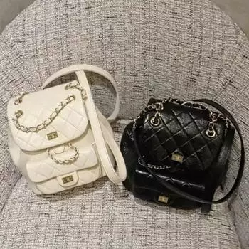 Винтажный женский рюкзак, универсальные сумки на цепочке с двумя плечами, модные сумки, простые женские кожаные сумки с ромбическим шитьем