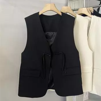 Винтажный жилет с кисточками, V-образным вырезом и короткой длиной для женщин на осень и весну L белый