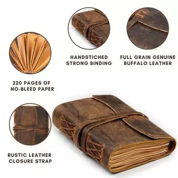 Винтажный журнал 220, антикварная бумага, 7 х 5 дюймов, дневник ручной работы в кожаном переплете 7 x 5 in коричневый