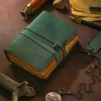 Винтажный журнал для записей в кожаном переплете, 240 страниц, 7 X 5 дюймов, необработанный край 7 x 5 in охотник зеленый