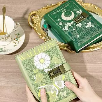 Винтажный журнал из искусственной кожи B6 с замком, 224 страницы, защищенный паролем дневник, многофункциональный органайзер-планировщик, канцелярские принадлежности светло-зеленый