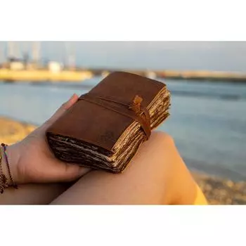 Винтажный журнал, кожаный дневник, записная книжка, уникальный дорожный дневник с тиснением ручной работы (Журнал Кожаный дневник) 5 x 7 in коричневый