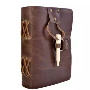 Винтажный журнал ручной работы с замком из бамбука в кожаном переплете 7 x 5 in коричневый