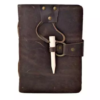 Винтажный журнал ручной работы с замком из бамбука в кожаном переплете 7 x 5 in коричневый