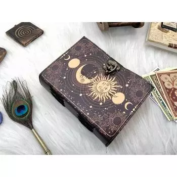 Винтажный журнал ручной работы «Солнце и Луна», кожаный журнал, журнал-гримуар, 7x5 дюймов 7 x 5 in