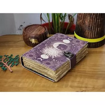 Винтажный журнал ручной работы «Солнце и Луна», кожаный журнал, журнал-гримуар, 7x5 дюймов 7 x 5 in