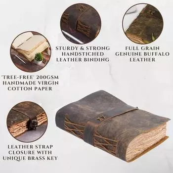 Винтажный журнал ручной работы в кожаном переплете, пустая книга заклинаний теней, антикварные страницы 7 x 5 in коричневый