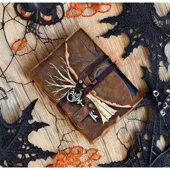 Винтажный журнал ручной работы в кожаном переплете, пустая книга заклинаний теней, антикварные страницы 7 x 5 in коричневый