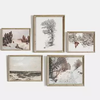 Винтажный зимний пейзаж, настенная художественная галерея, плакат и принты, лесной фермерский дом, набор с принтами, холст, картина для гостиной, домашнее искусство 21x30cm No Frame