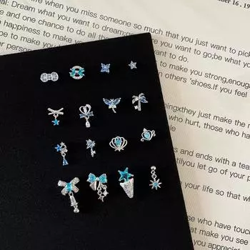 Винтовые гвоздики для ушей, серьги-бантики из голубого циркония, женские серьги Niche Simple Personality Versatile Temperament