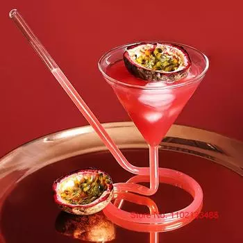 Винтовые коктейльные бокалы, старомодная соломенная чашка для коктейля для бара, уникальная стеклянная чашка для сосания крови, мартини, чаша для мороженого, кубок для молочного коктейля Straw Cocktail Glass 110ml