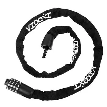 VIOQXI Стальная цепь 4 циферблата велосипед без ключа Бесплатный пароль Общая длина Черный замок, цифры, тип, 4 мм, ключ, замок, обязательно, настройка, защита от кражи,