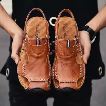 Viral trends leather bag head non-slip soft sole two wear beach men s shoes 38 чёрный