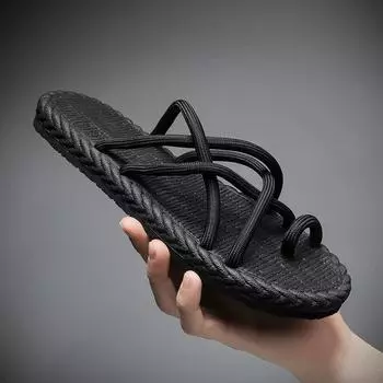 Viral trends woven flip-flops soft soles not easy to slip sandals trend versatile slippers casual beach shoes 39 чёрный