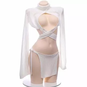 Virgin Killer свитер Лолита вязаный свитер с открытой грудью сексуальный высокий воротник модный забавный костюм для косплея в стиле девушки-пельменя костюм для косплея