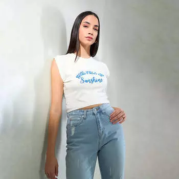 Virgio Women Crop Длина Удлиненный Regular Fit Круглый Топ XS белый