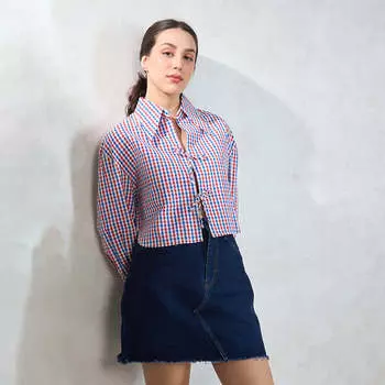 Virgio Women Crop Length Full Boxy Fit Shirt Collar Shirt XS синий