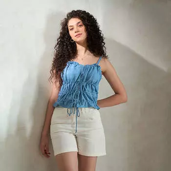 Virgio Women Crop Length Na Regular Fit Sweetheart Top XL синий