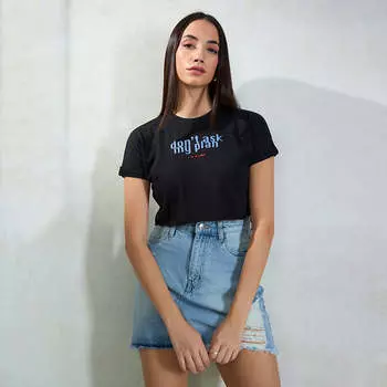 Virgio Women Crop Length Regular Boxy Fit Round Top XS чёрный