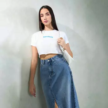 Virgio Women Crop Length Regular Boxy Fit Round Top L белый