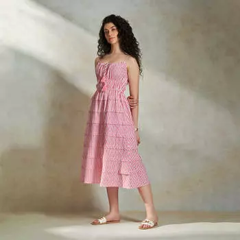 Virgio Women Crop Length Sleeveless Fit And Flare Fit U Neck Dress XS красный