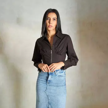 Virgio Women Full Length Full Fit Shirt Воротник Топ XS коричневый