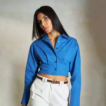 Virgio Women Full Length Full Regular Fit Shirt Collar Shirt L синий