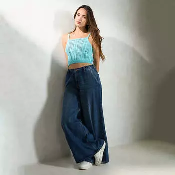 Virgio Women Full Length Wide-Leg Fit Jeans 32 синий