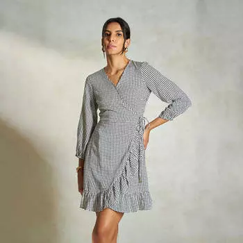 Virgio Women Knee Length Blouson Sleeve Regular Fit V-Neck Dress XS белый