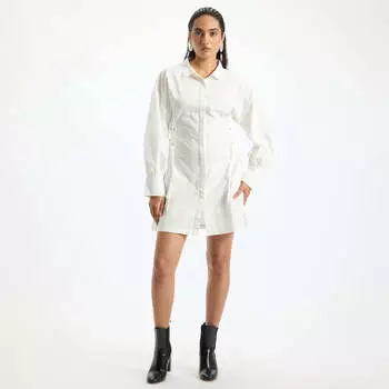 Virgio Women Knee Length Full Regular Fit Shirt Collar Dress XS белый