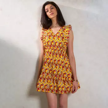 Virgio Women Knee Length Sleeveless Fit And Flare Fit V-Neck Dress XS жёлтый