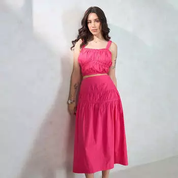 Virgio Women Midi Length Fit And Flare Fit Skirt 28 розовый