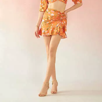Virgio Women Mini Length Fit And Flare Fit Skirt 28 оранжевый