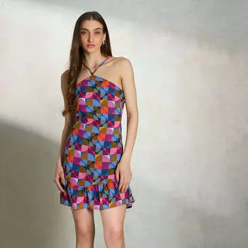 Virgio Women Mini Length Sleeveless Slim Fit Halter Dress XS синий