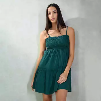 Virgio Women Mini Length Strap With Raffle Fit And Flare Fit Straight Dress S зелёный