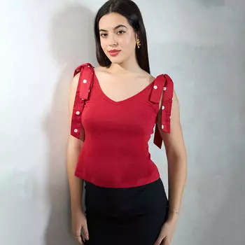 Virgio Women Regular Length Broad Strap Regular Fit V Shape Dress XS красный