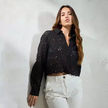 Virgio Women Regular Length Full Boxy Fit Shirt Collar Shirt XL чёрный