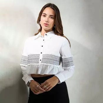 Virgio Women Regular Length Full Semi Fit Fit Collar Neckline Top S белый