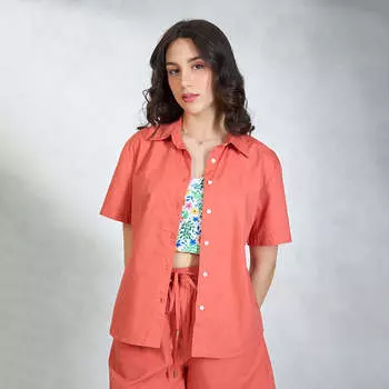 Virgio Women Regular Length Half Relaxed Fit Sweetheart Neck Shirt Collar Shirt XS оранжевый