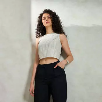 Virgio Women Regular Length Na Relaxed Fit Fit Round Neck Top XS экрю