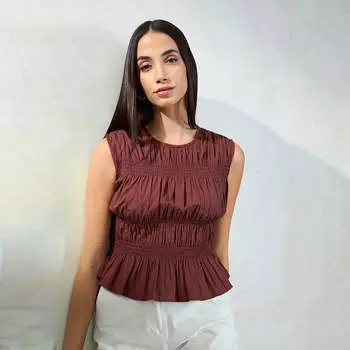 Virgio Women Regular Length Sleeveless Fitted Fit Round Top XL малиновый