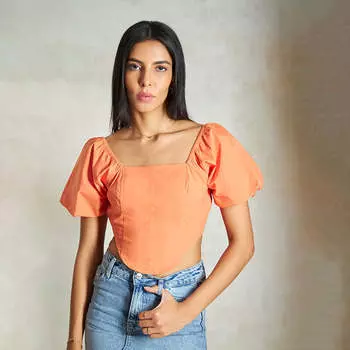 Virgio Women Short Length Puff Fitted Fit Square Top XS оранжевый