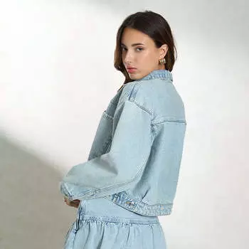 Virgio Women Waist Length Length Regular Relaxed Fit Fit Shirt Collar Jacket S синий