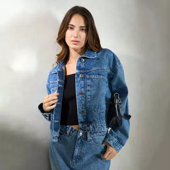 Virgio Women Waist Length Length Regular Relaxed Fit Fit Shirt Collar Jacket XS синий