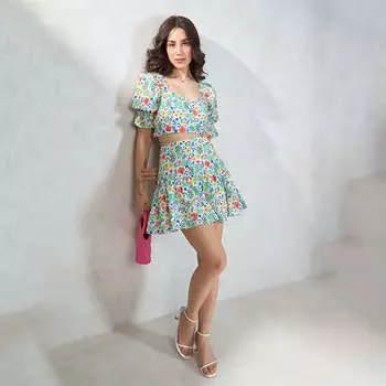 Virgio Женская мини-юбка с расклешенным кроем 32 зелёный