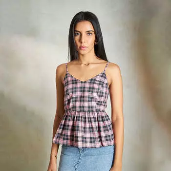 Virgio Женская рубашка без рукавов обычной длины с баской и V-образным вырезом XS розовый