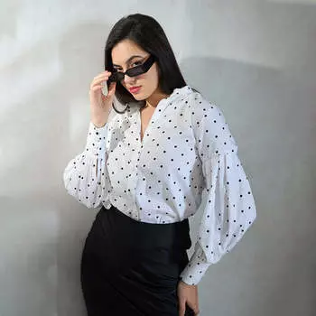 Virgio Женская рубашка-фонарик стандартной длины с завязками и кроем Mandarin XS белый