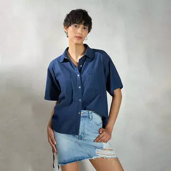 Virgio Женская рубашка стандартной длины с коротким воротничком и воротником-стойкой XS синий