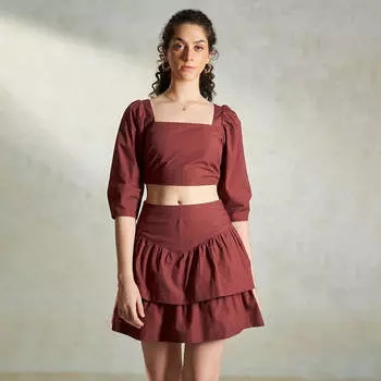 Virgio Женский Длинный Пышный Приталенный Квадратный Топ M коричневый