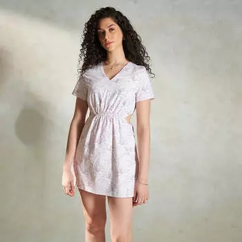 Virgio Женское мини-платье обычного кроя с расклешенным кроем и V-образным вырезом S розовый